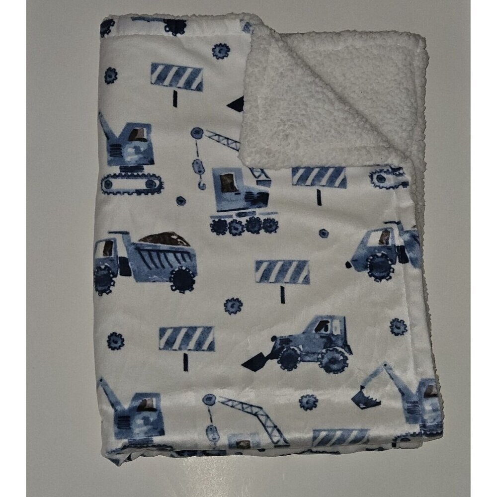 RN 119741 Blue White Construction Truck Baby Blanket Fleece SL Home Fashion SOFT